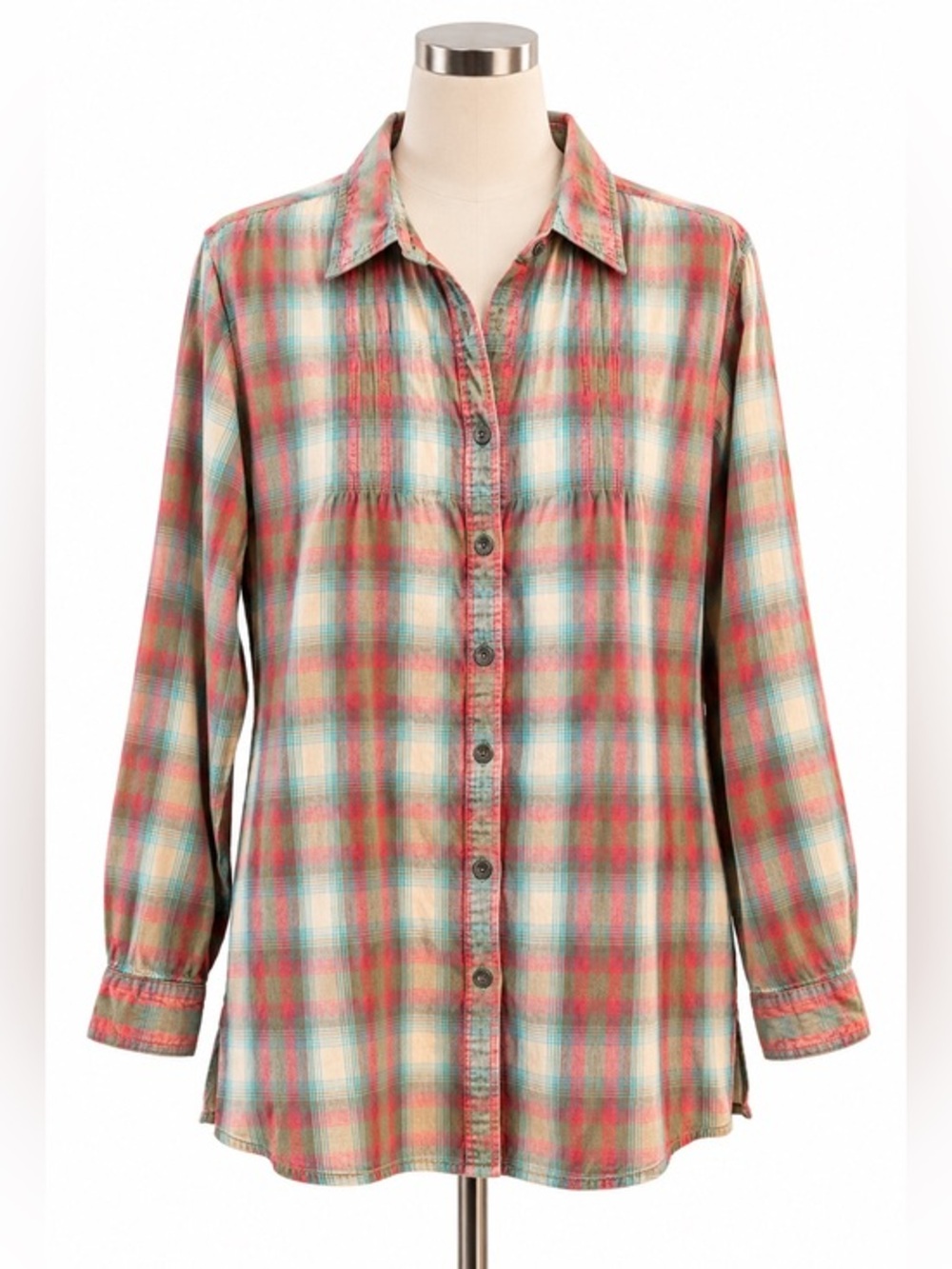 Woolrich Plaid Button Up Shirt Pastel Casual Lightweight Tie Back Tunic Top  XXL